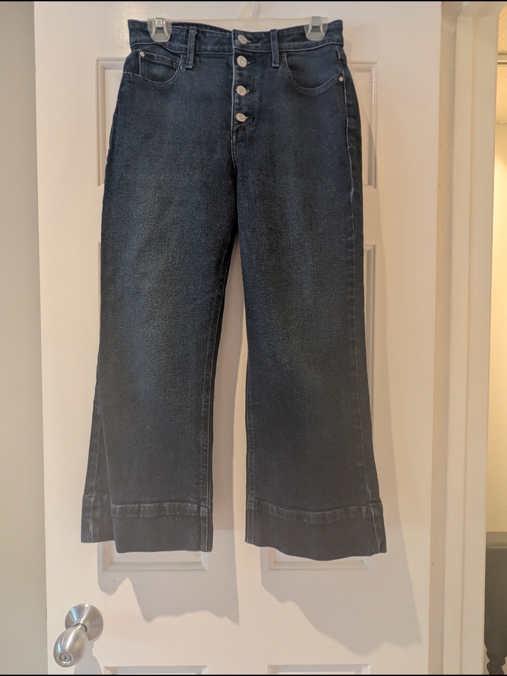 Guess High Rise Wide Leg Cropped Jeans Button Fly Dark Blue Wash Capris 28